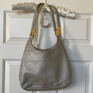 BRI:DGE Gray/Silvery Genuine Leather Bag with Gold Details